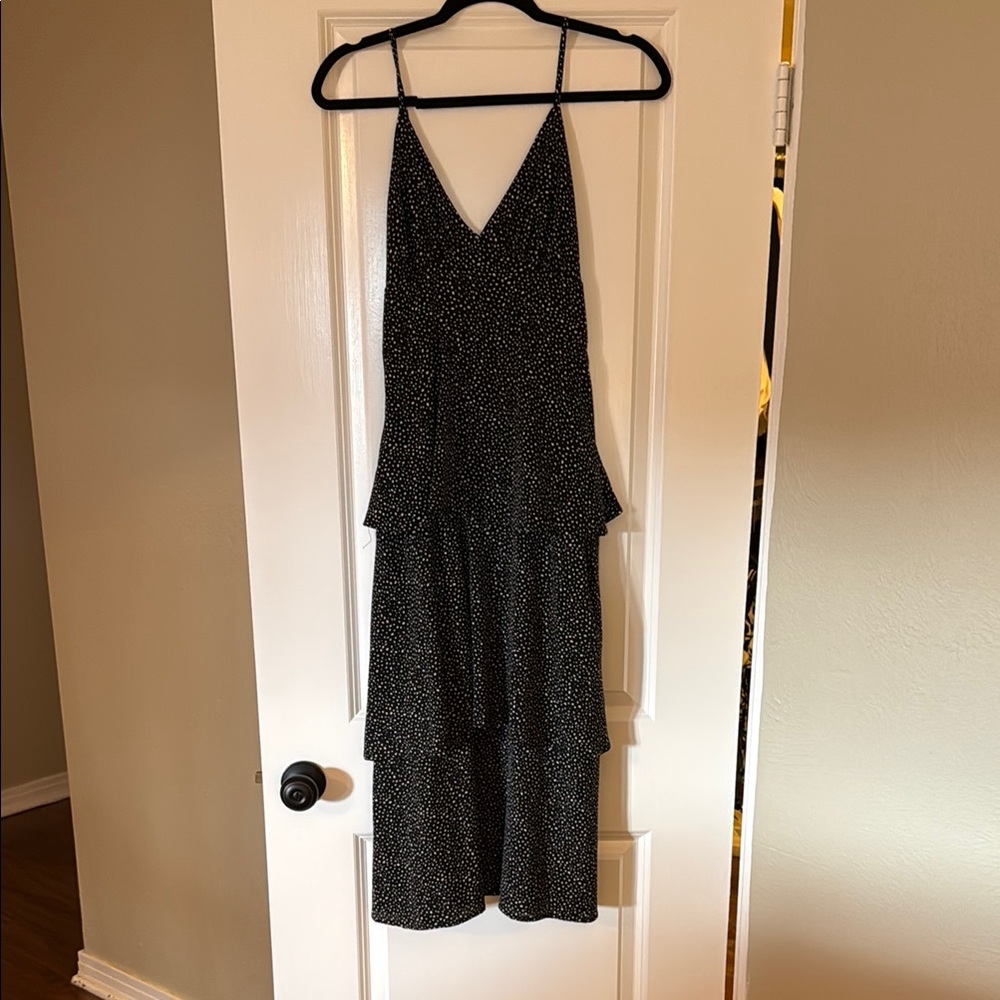 Aqua Black and White Polkadot Midi Dress